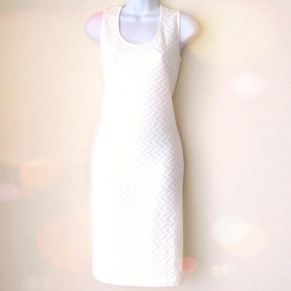 Shift Dress Textured Pullover Sleeveless White Sz Medium
